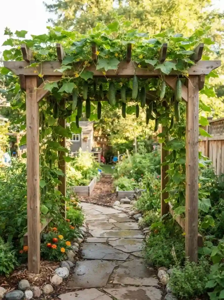 21. Pergola-Style Cucumber Trellis