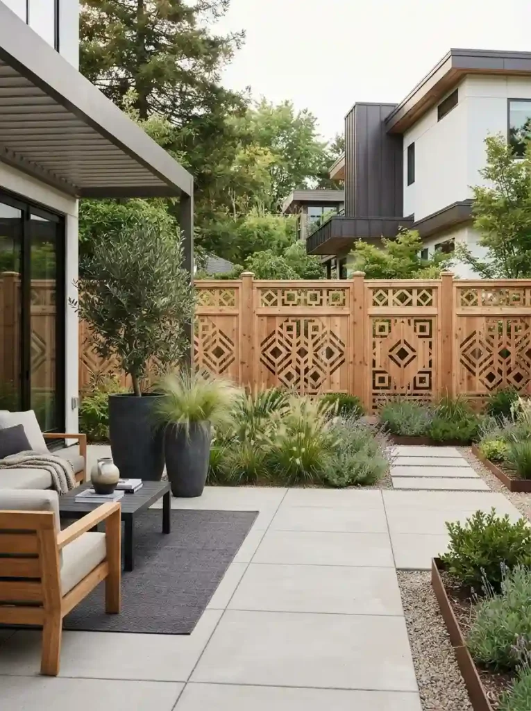 22. DIY Fence With Decorative Geometric Panels