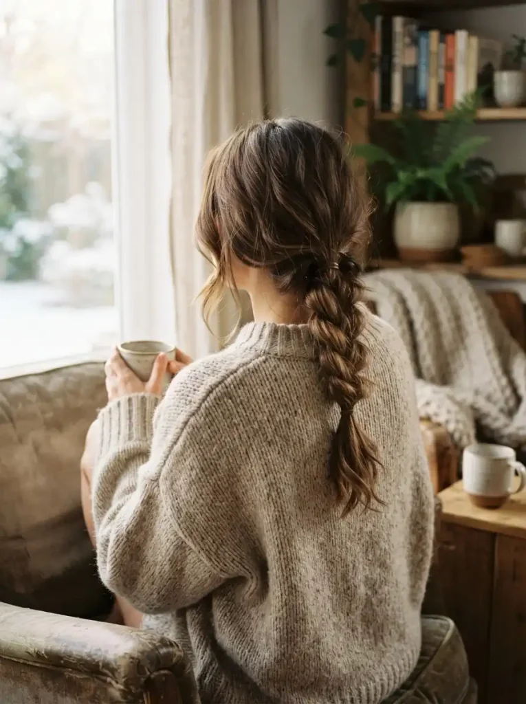 22. Messy Braided Ponytail for Everyday Winter Style