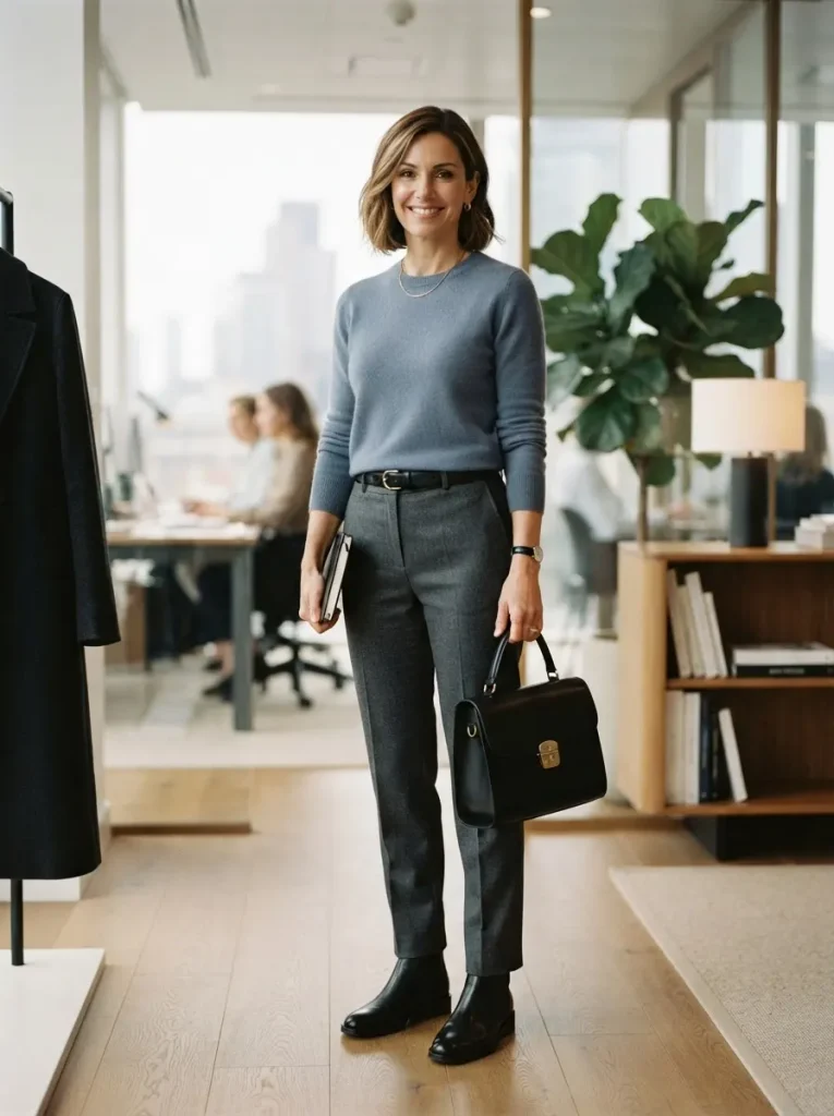 22. Wool Trousers With a Fine-Knit Sweater