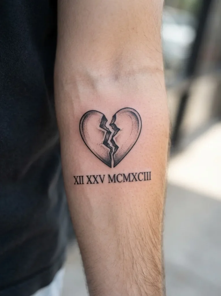 23. Broken Heart With Roman Numerals