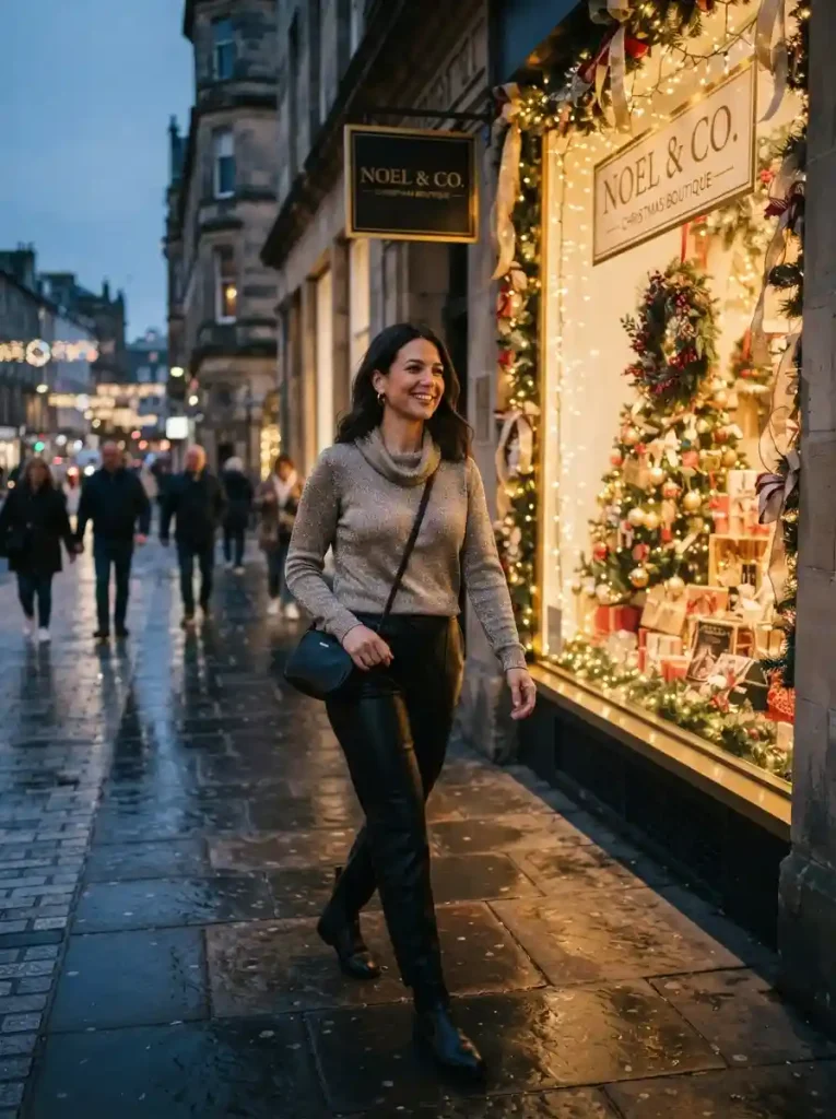 23. Glitter Knit Sweater with Faux Leather Pants