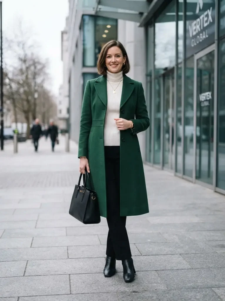23. Statement Coat Over a Simple Office Outfit