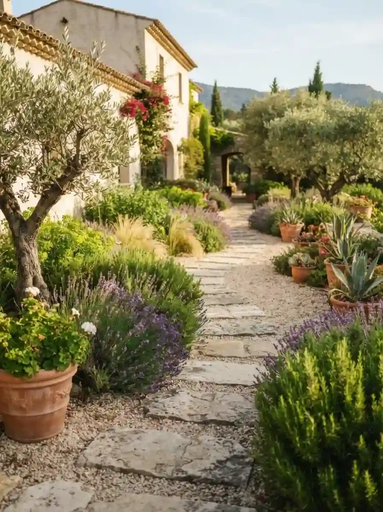 23. Stone Path Through a Mediterranean Garden