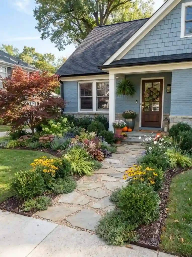 24. Finish With a Simple Seasonal Front Garden