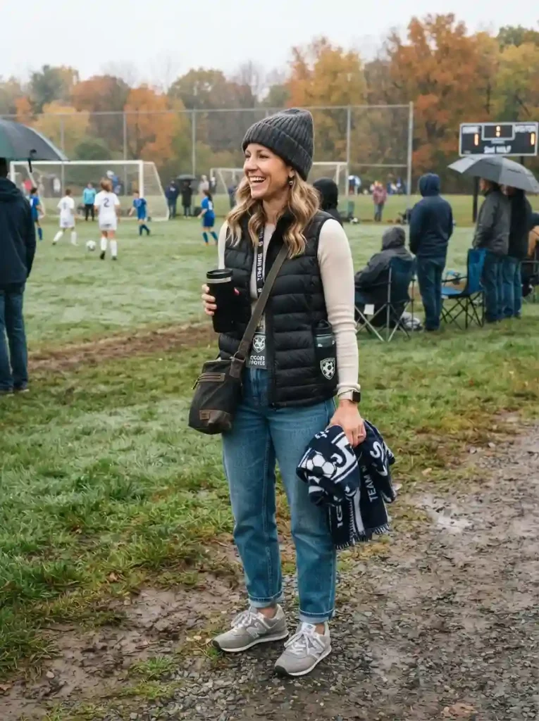 24. Puffer Vest With a Long-Sleeve Top and Jeans