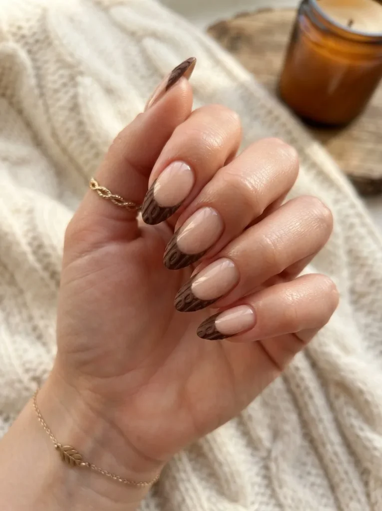 3. Chocolate Brown Sweater French Tips