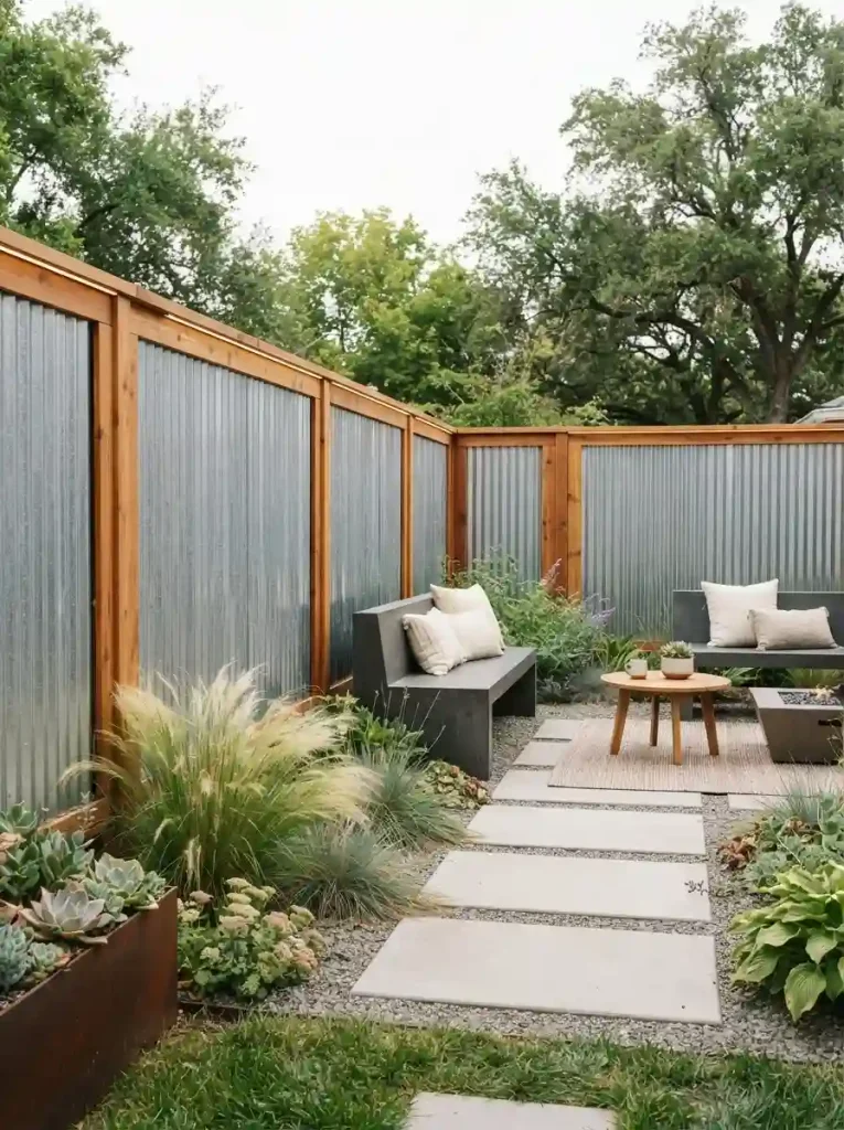 3. DIY Corrugated Metal and Wood Fence