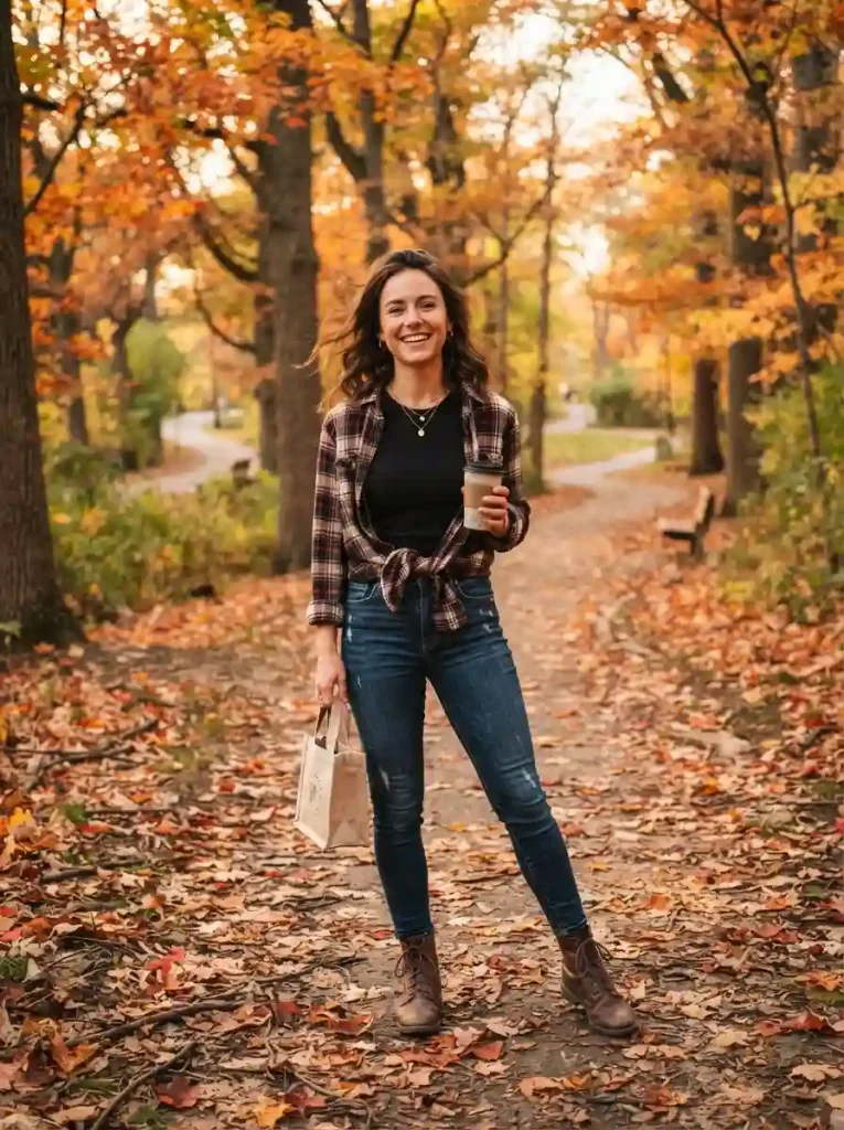 3. Flannel Tied at the Waist with Black Jeans