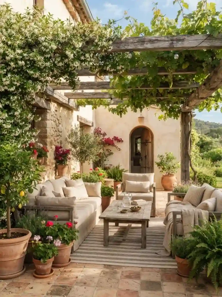 3. Pergola Draped with Mediterranean Vines