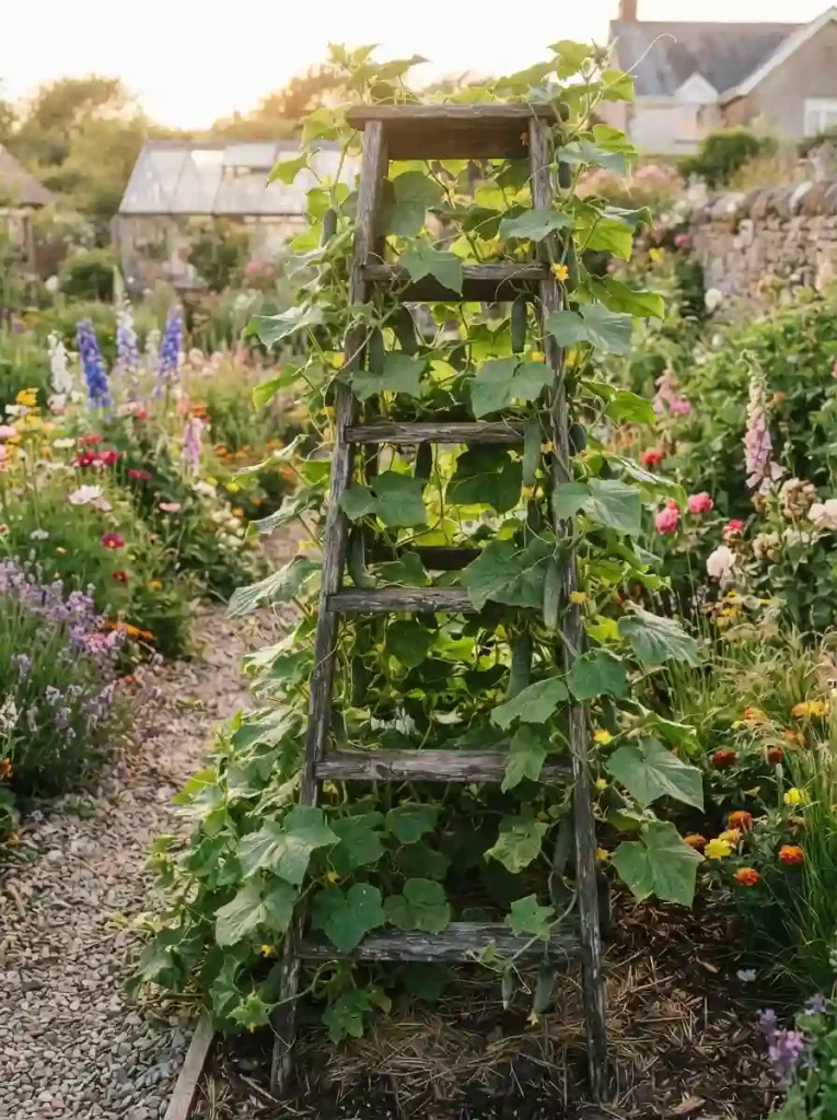 3. Repurposed Wooden Ladder Trellis