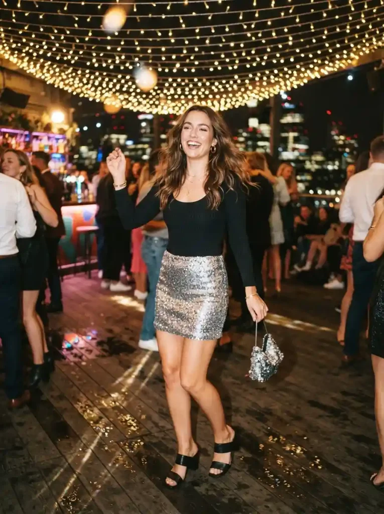 3. Sequin Mini Skirt With a Fitted Bodysuit