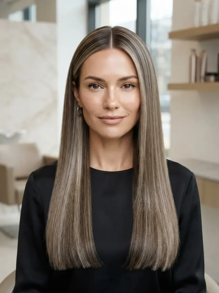 3. Silver Highlights on Straight Hair