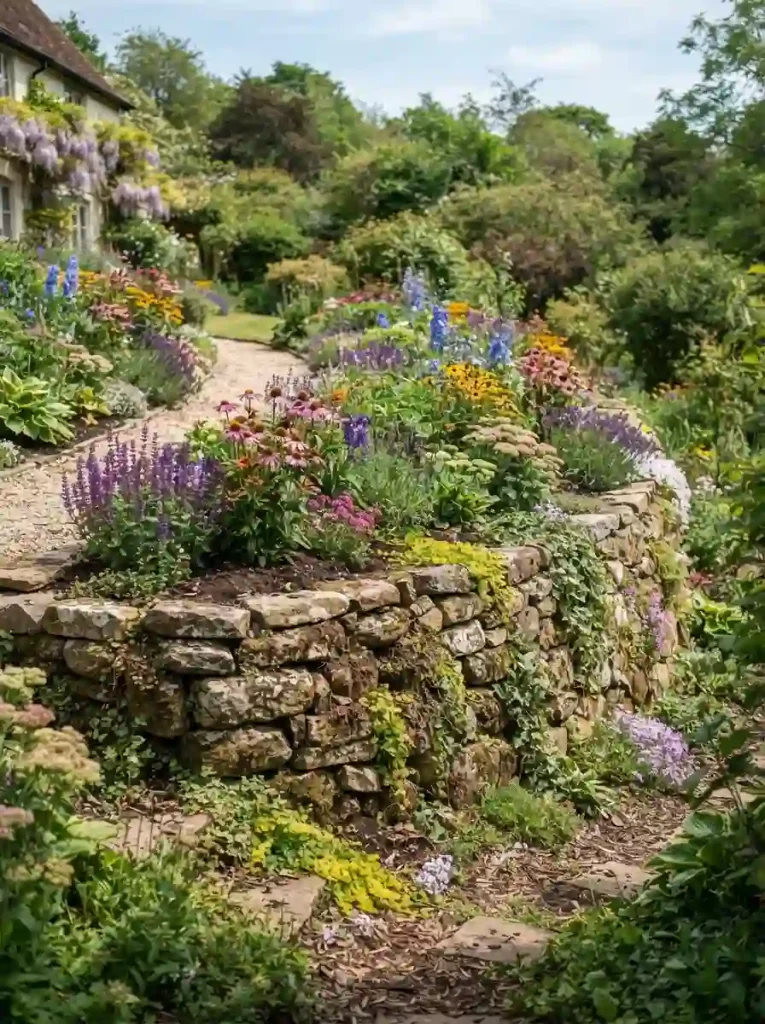 3. Stacked Stone Garden Wall