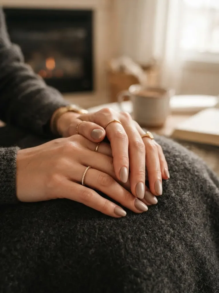 3. Taupe Nails with Soft Satin Shine