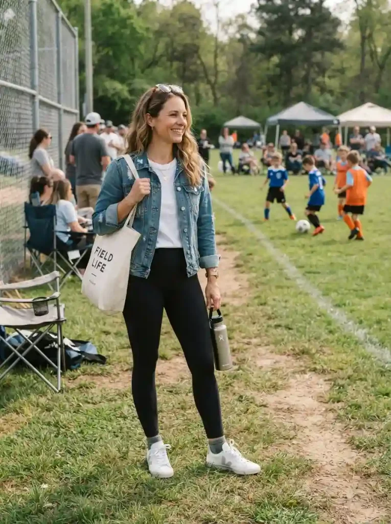 4. Denim Jacket With Black Leggings
