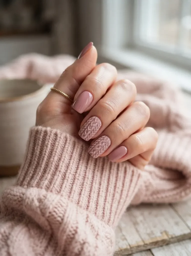 4. Dusty Rose Knit Nails