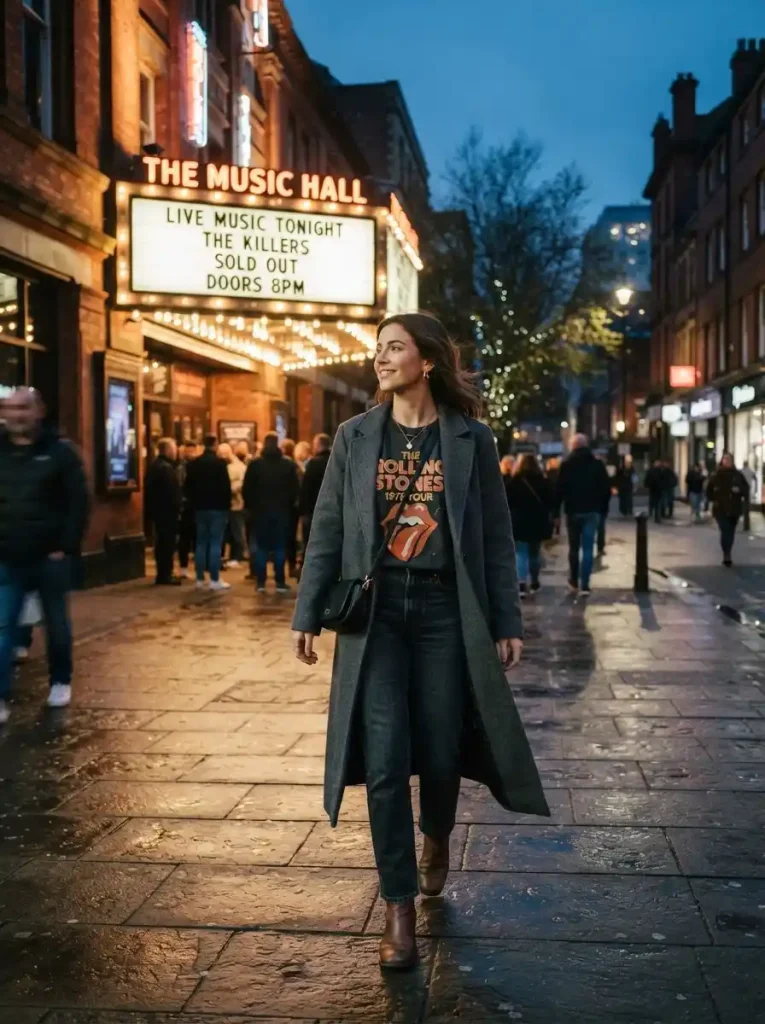 4. Long Wool Coat With A Graphic Tee