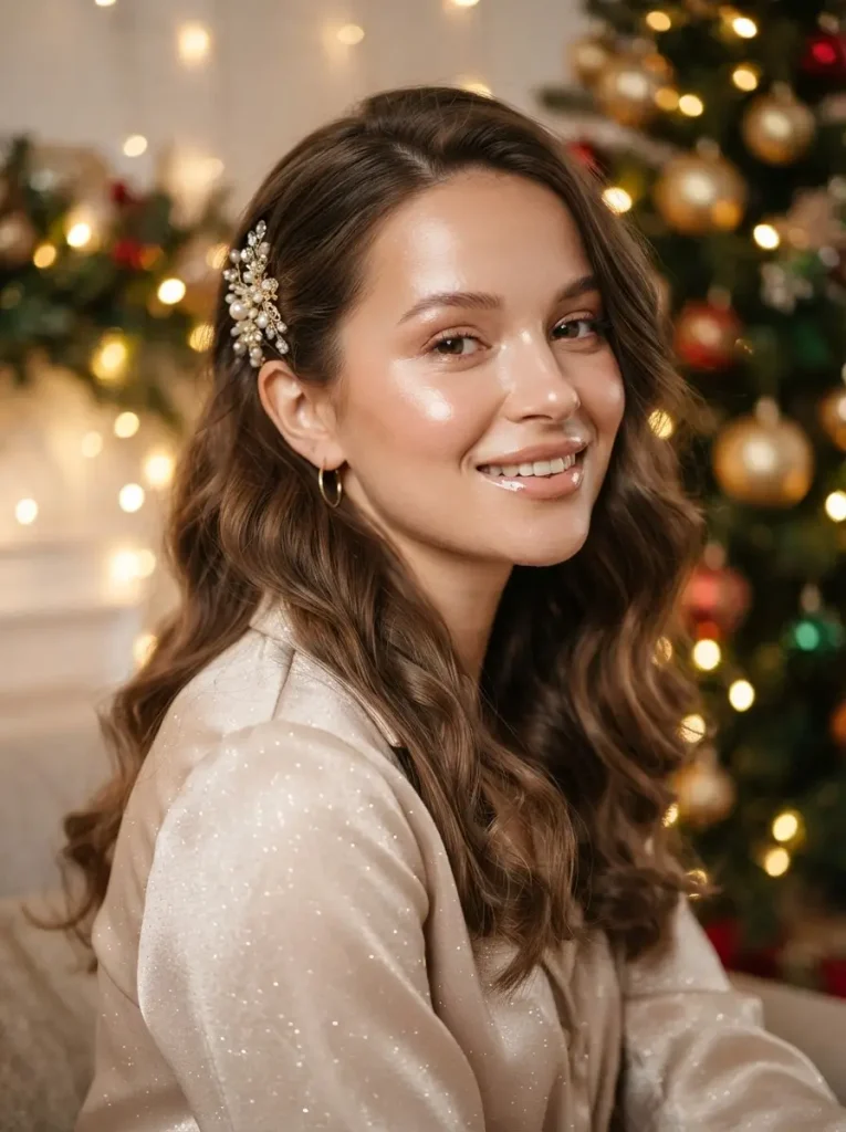 4. Loose Curls with Sparkling Hair Clips