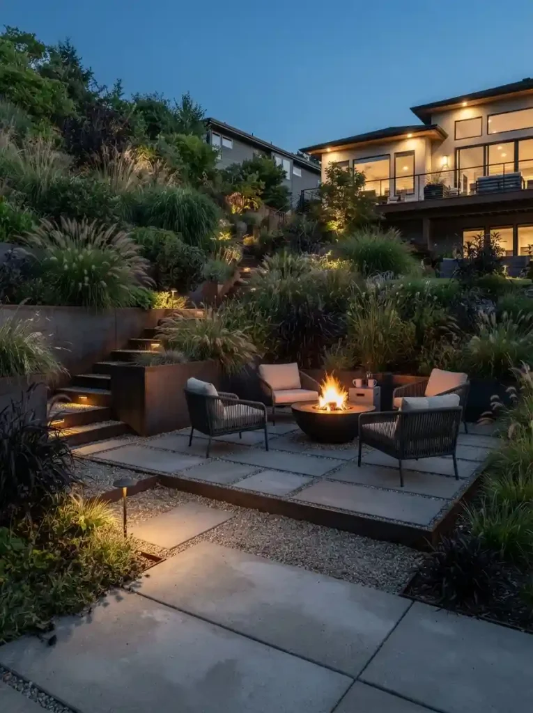 4. Add a Modern Hillside Fire Pit Area