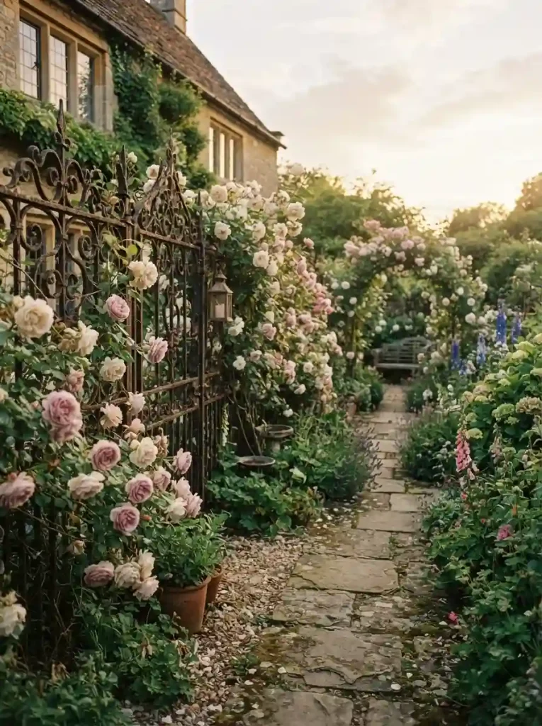 4. Vintage Rose Garden With Wrought Iron Details