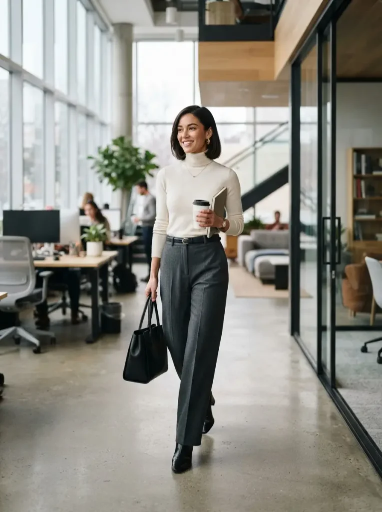 4. Wide-Leg Trousers With a Fitted Knit