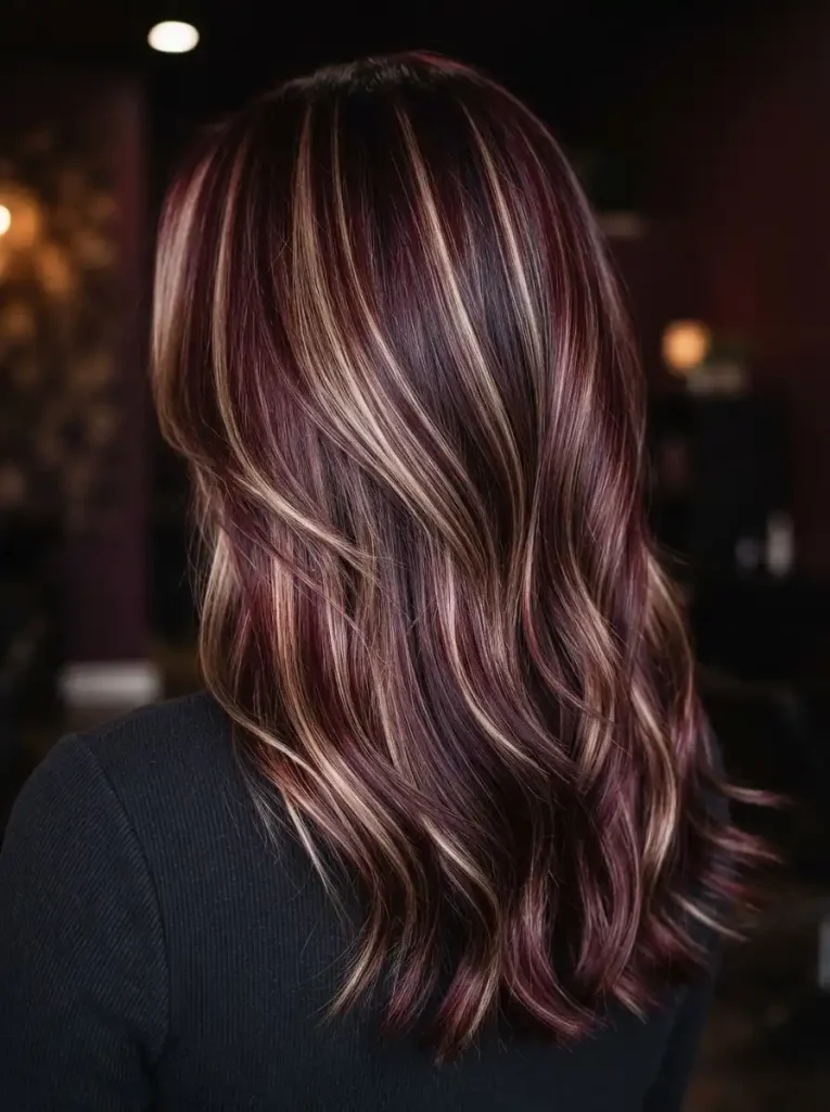 5. Burgundy Layers with Champagne Streaks