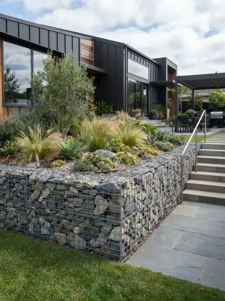 5. Gabion-Style Retaining Wall
