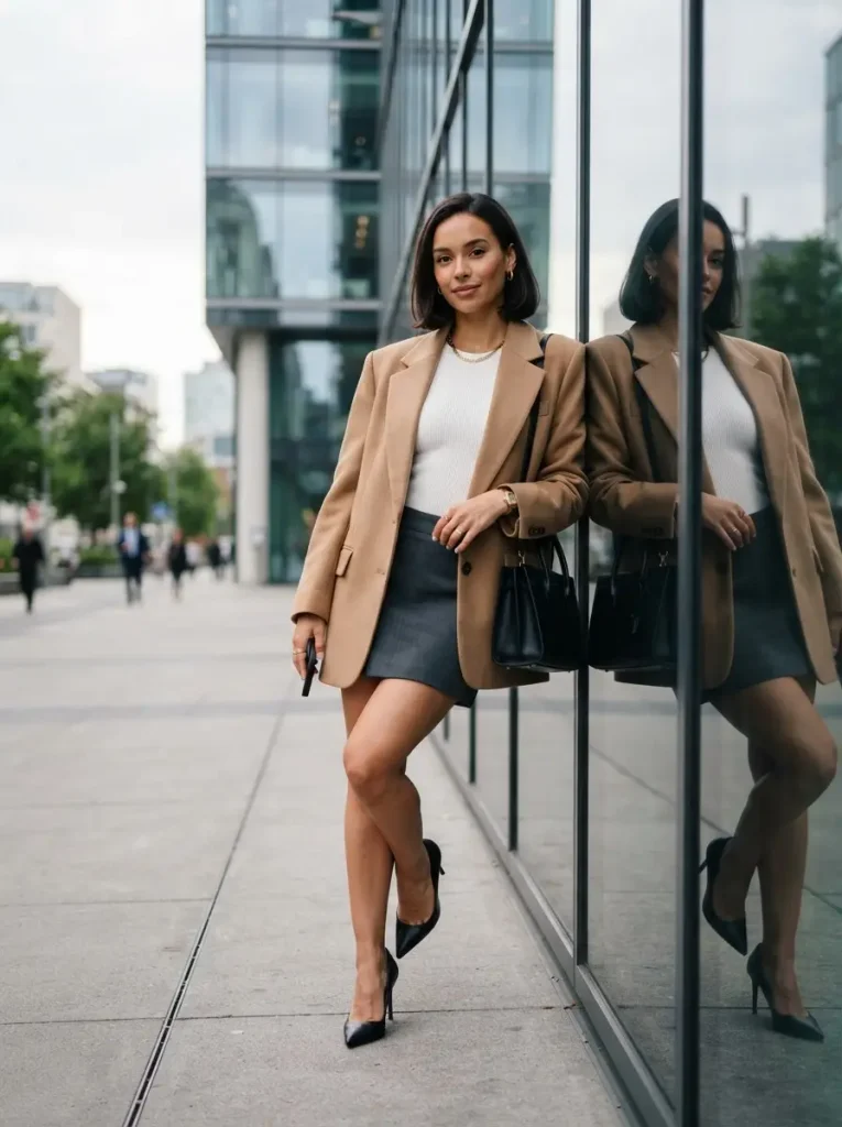5. Mini Skirt with an Oversized Blazer