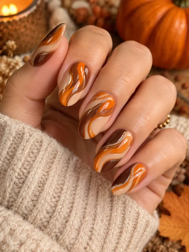 5. Pumpkin Spice Swirl Nails
