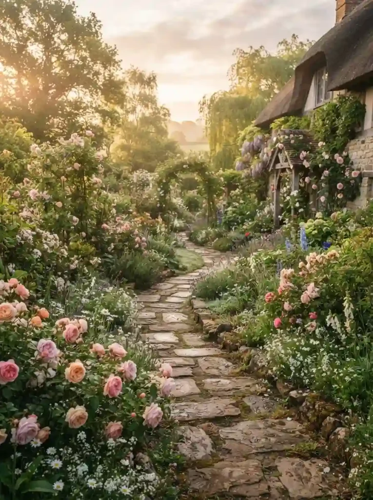 5. Romantic Roses Along a Curved Path