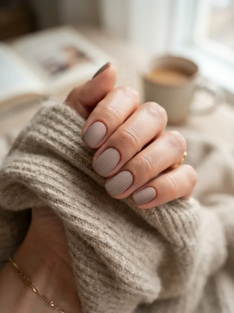 5. Taupe Ribbed Sweater Nails