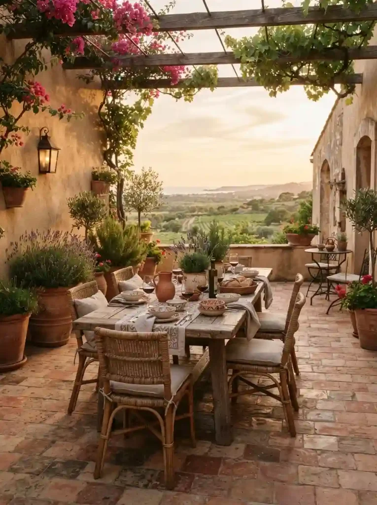 5. Terracotta Tile Outdoor Dining Area
