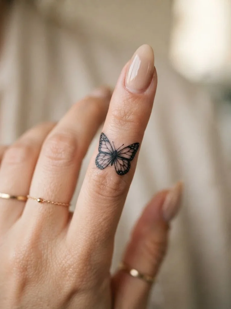 5. Tiny Butterfly Finger Tattoo