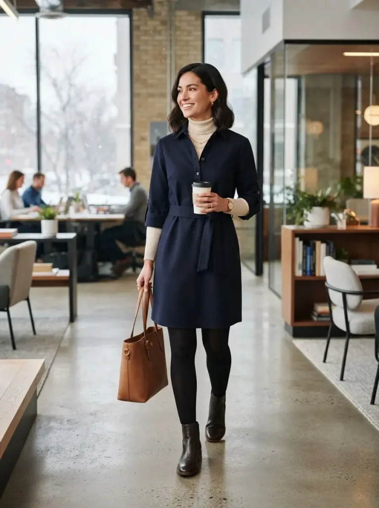 5. Turtleneck Under a Shirt Dress