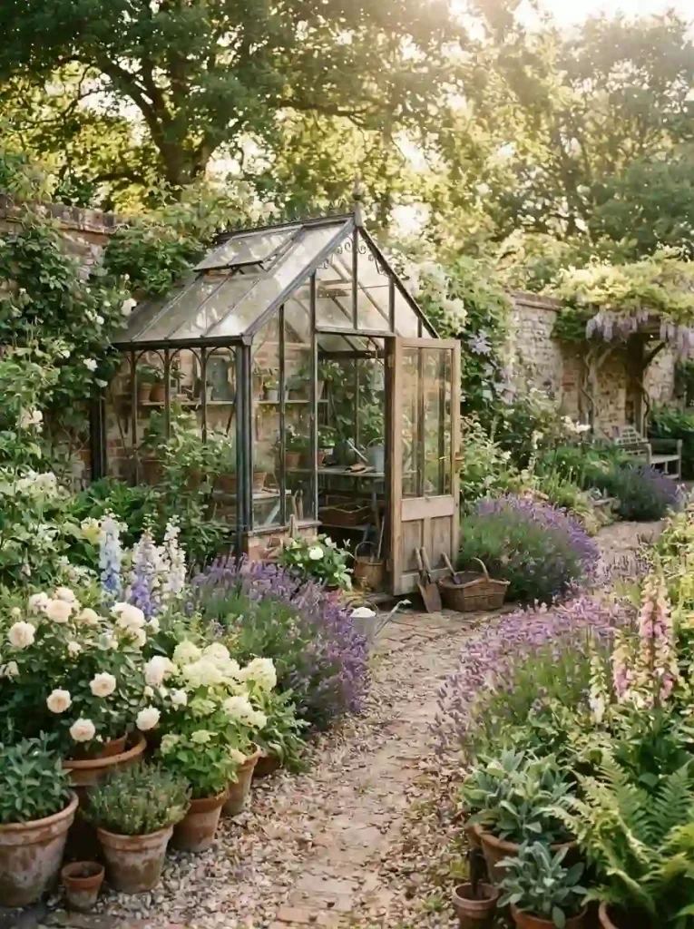 6. Add a Small Vintage Greenhouse as a Focal Point