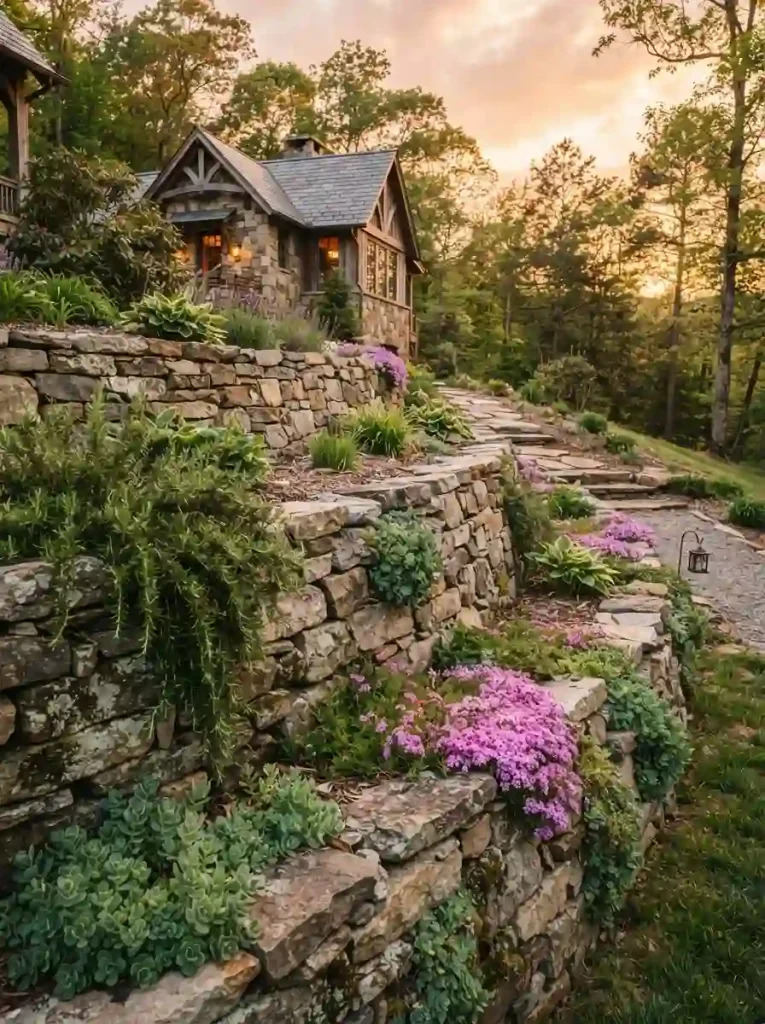 6. Dry-Stacked Stone Retaining Wall