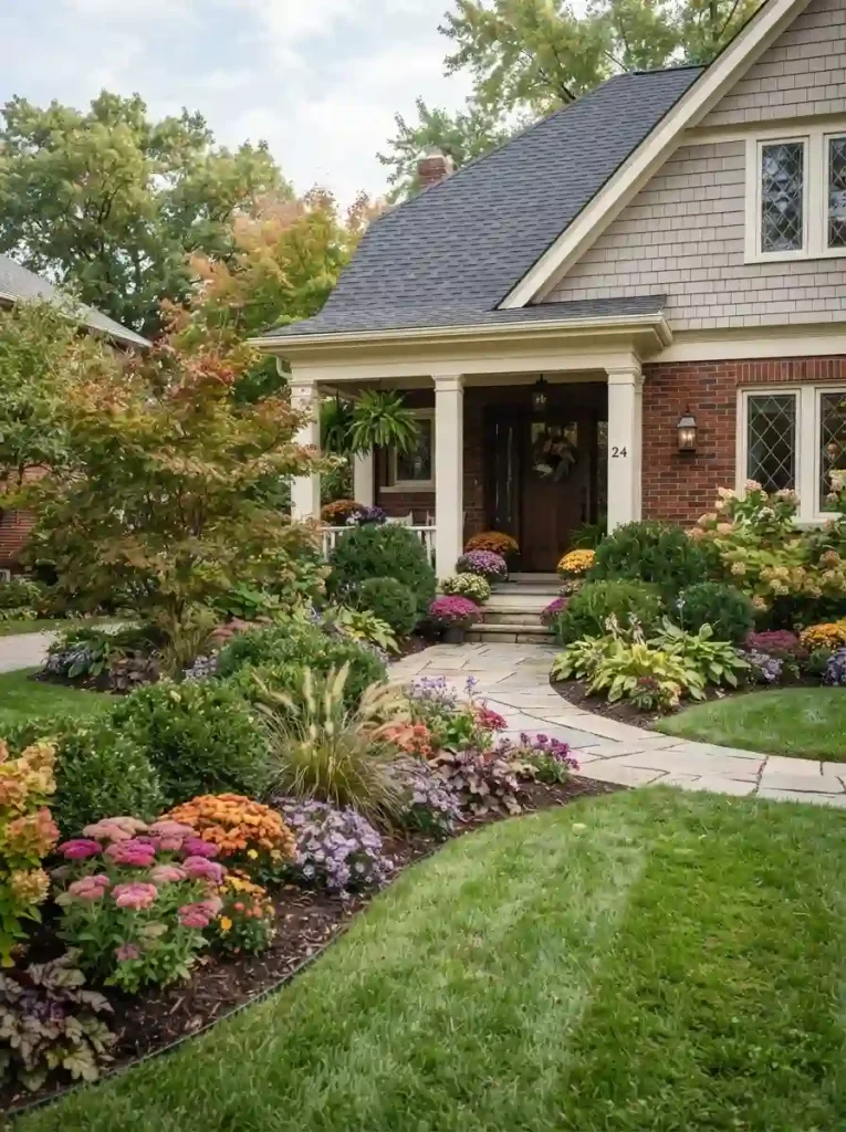 6. Mix Evergreen Shrubs With Seasonal Flowers