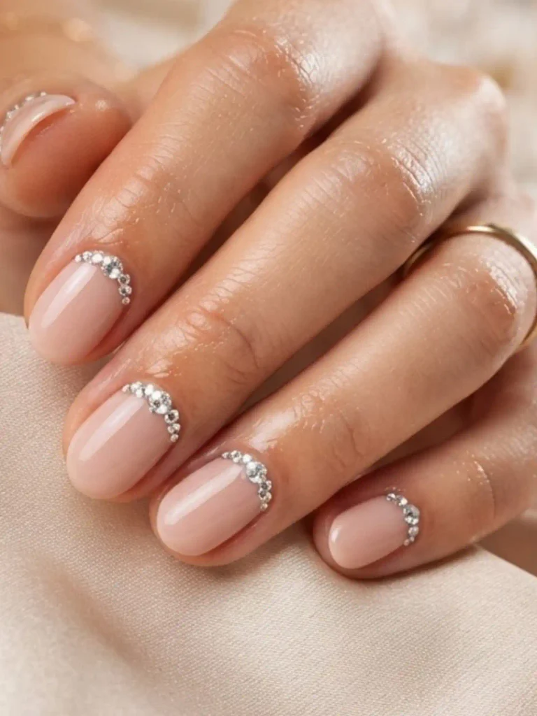 6. Short Birthday Nails With Rhinestones