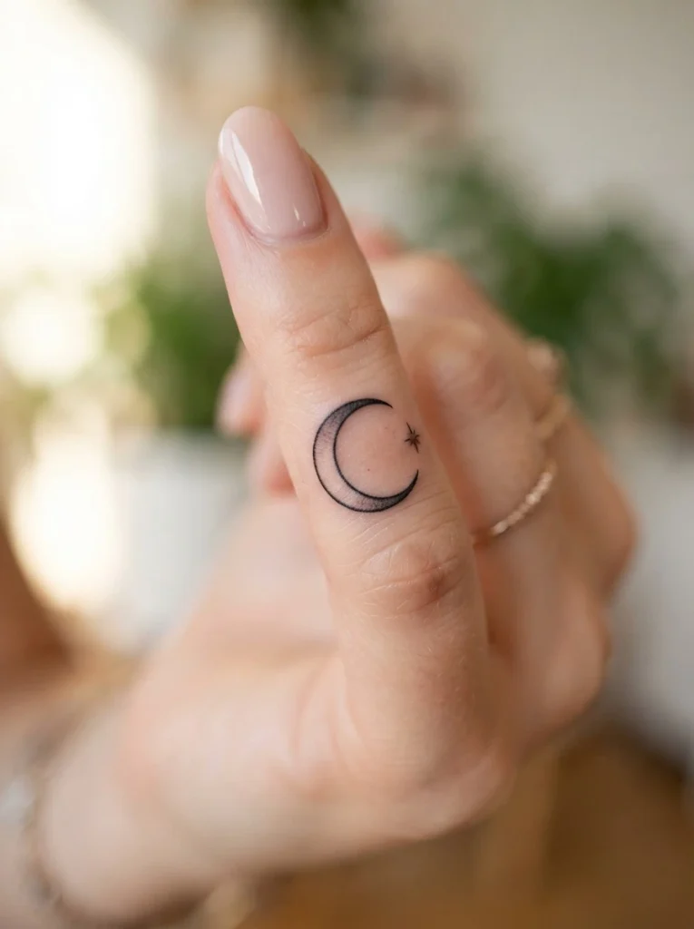 6. Tiny Moon Finger Tattoo