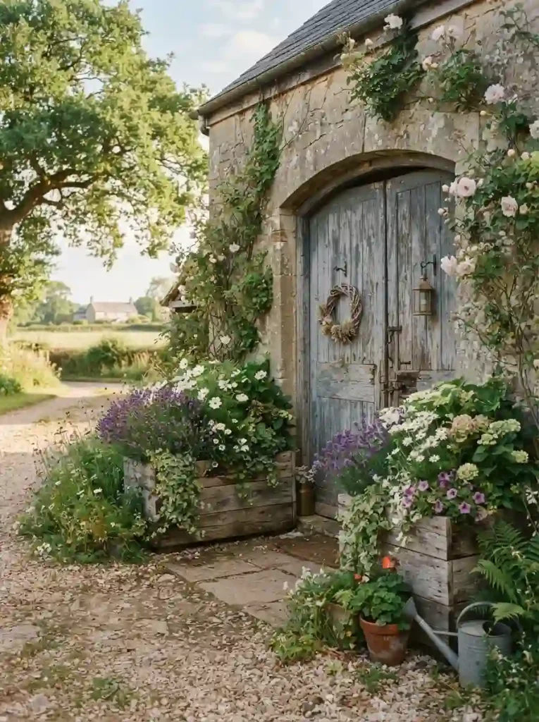 6. Use Reclaimed Wooden Planters Near the Barn Door