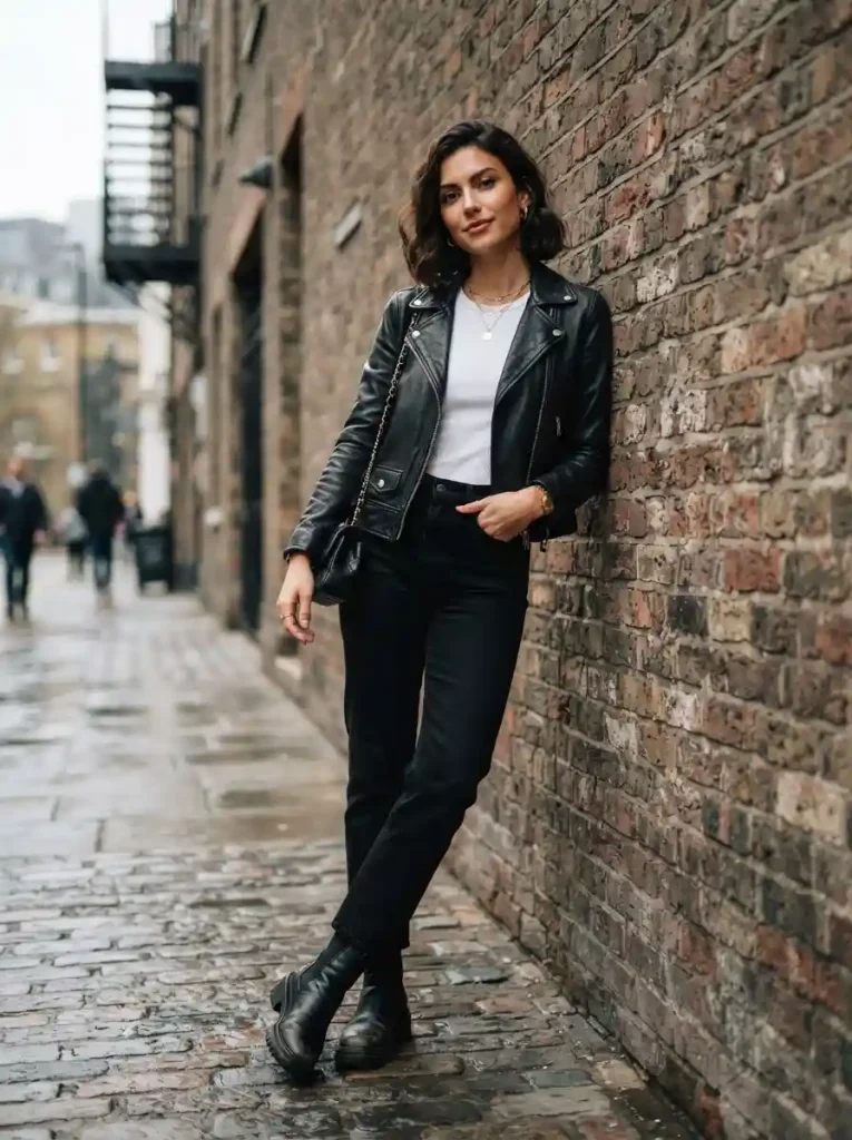 7. Black Jeans with a Leather Jacket