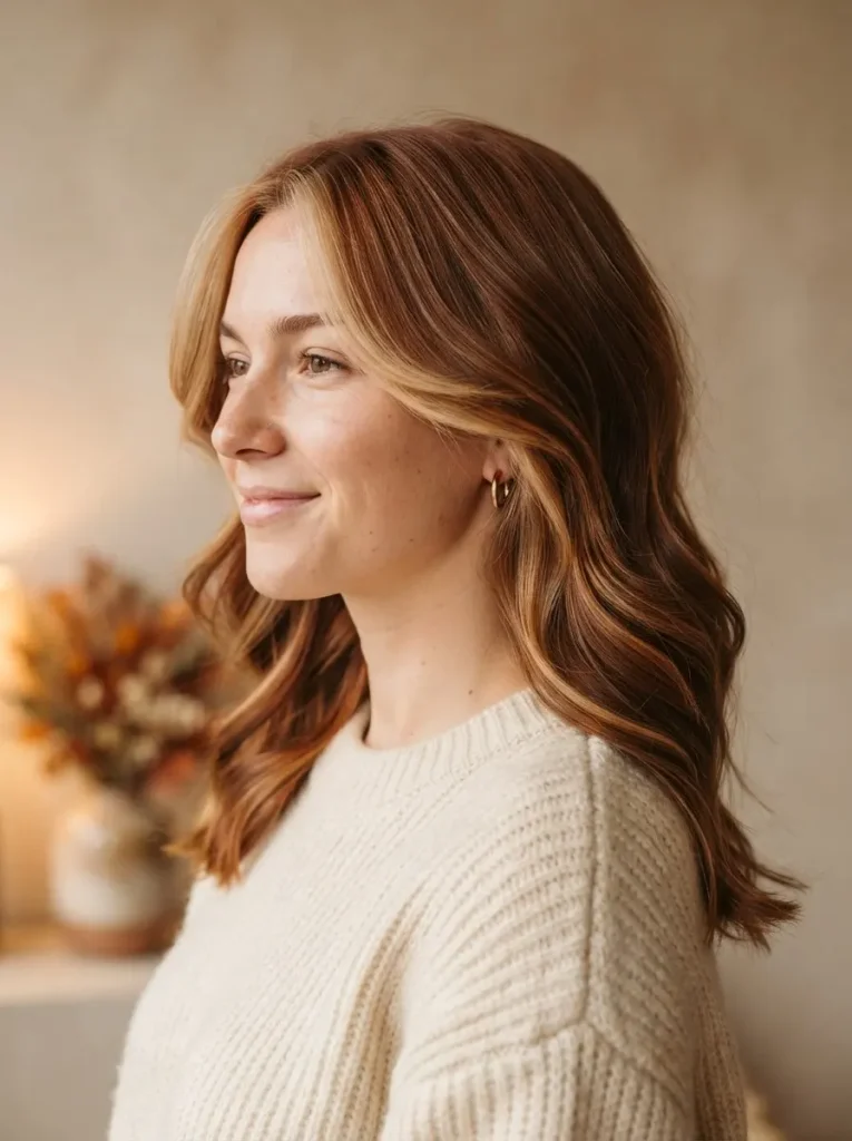 7. Cinnamon Long Layers with Caramel Face-Framing