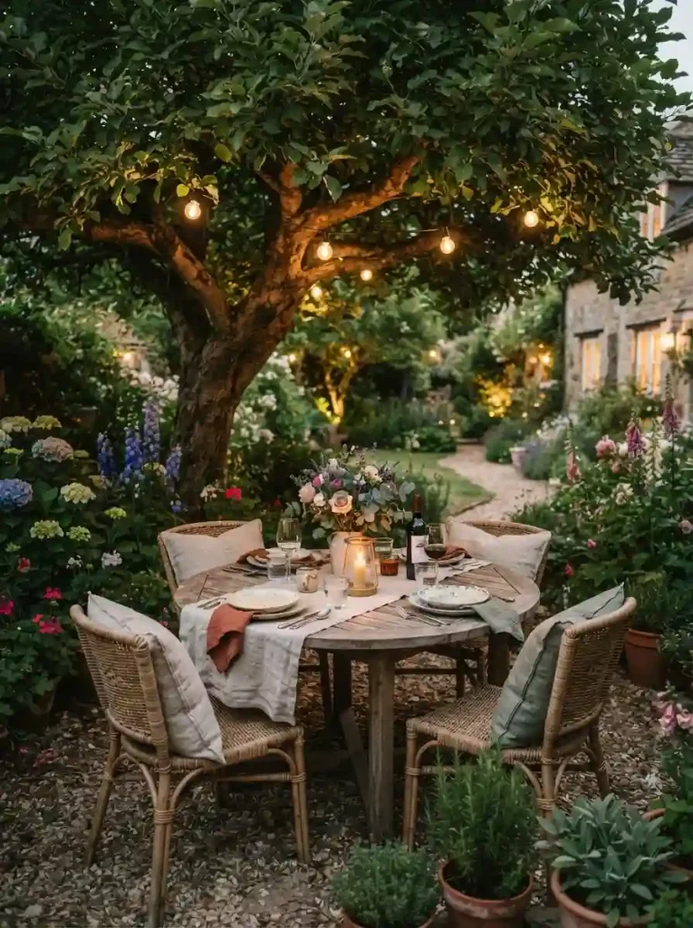 7. Create a Garden Dining Spot Beneath a Tree