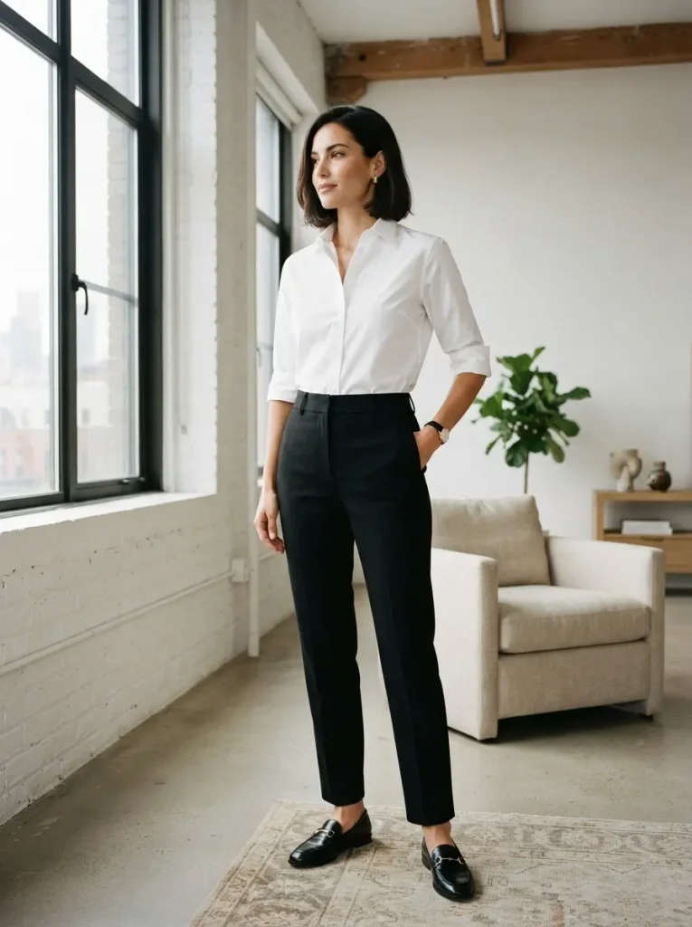 7. Crisp White Button-Down with Tailored Trousers