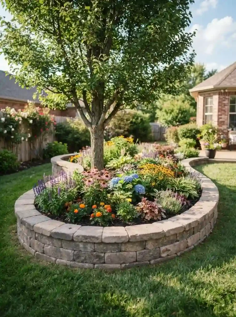7. Curved Retaining Wall Around a Flower Bed