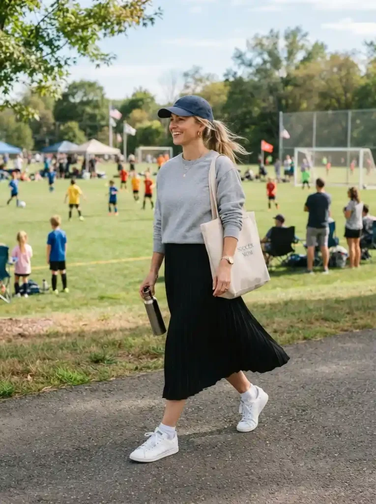 7. Midi Skirt With a Casual Sweatshirt