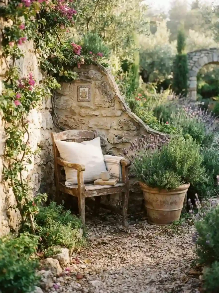 7. Rustic Stone Seating Nook