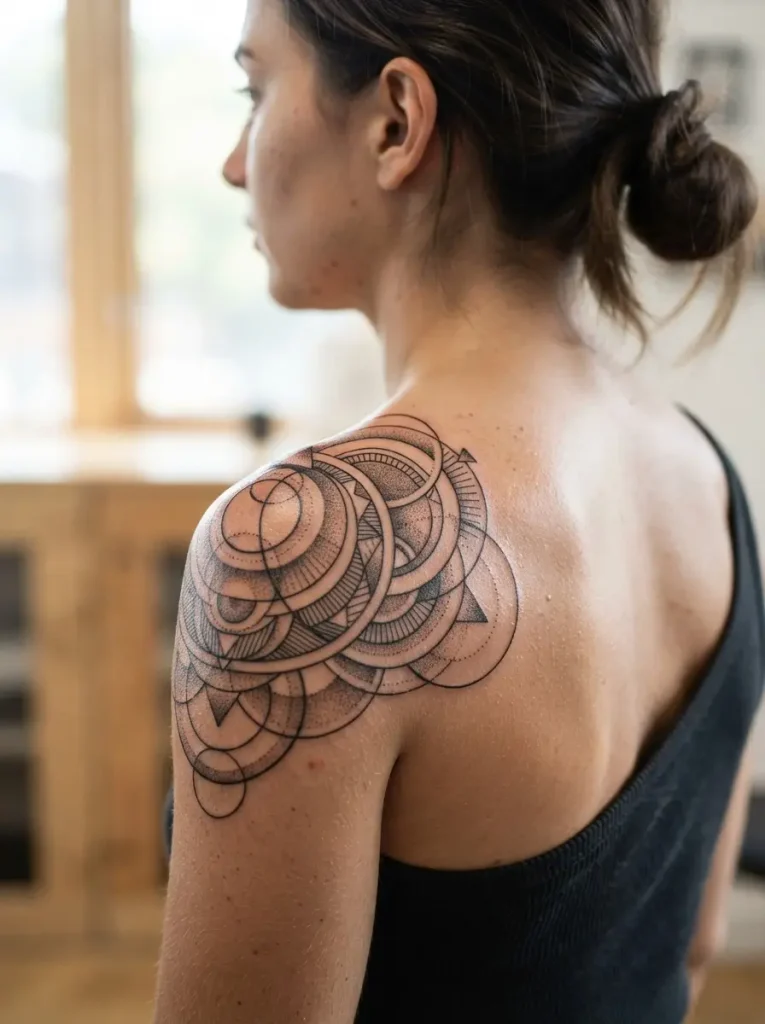 8. Abstract Geometric Shoulder Tattoo