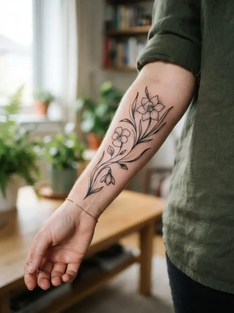 8. Birth Flower Tattoo With Personal Meaning